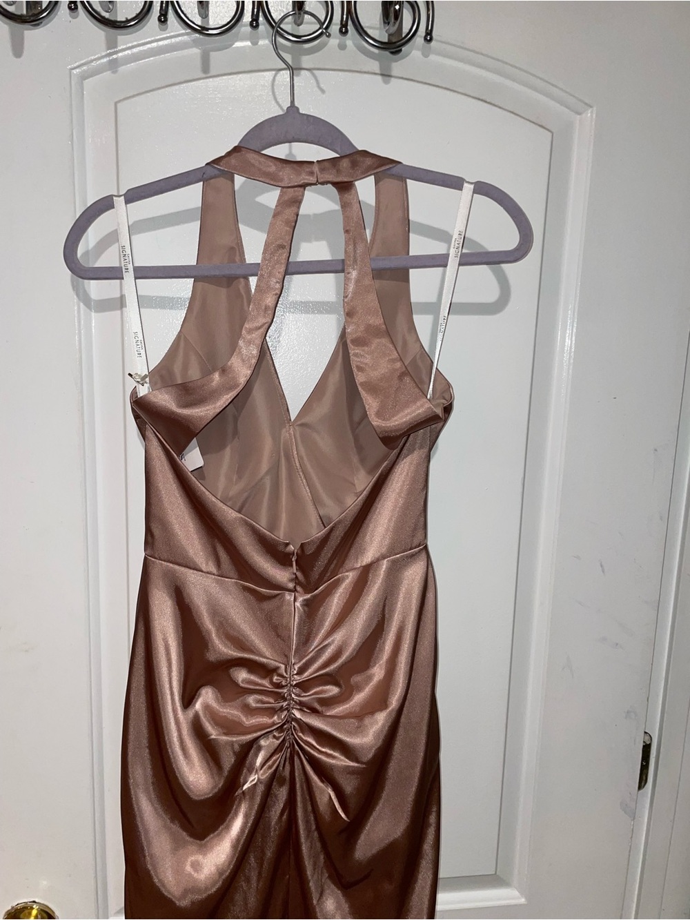 New! Galina Signature x David’s Bridal Charmeuse Halter Maxi Dress Sand 🎀 6 NWT! - Picture 10 of 15